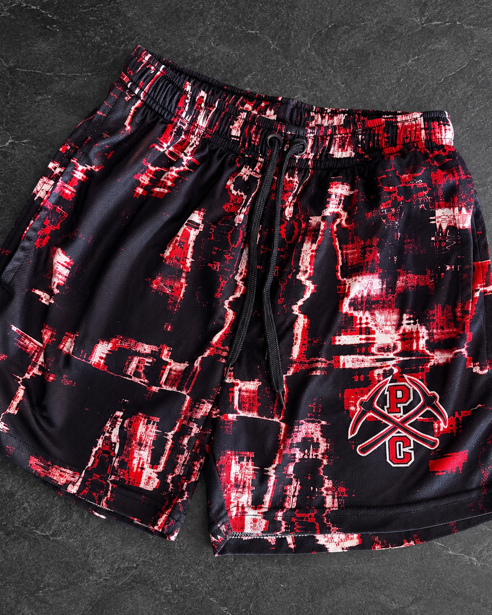 Red Black Tech Mesh Shorts, Park City Miners