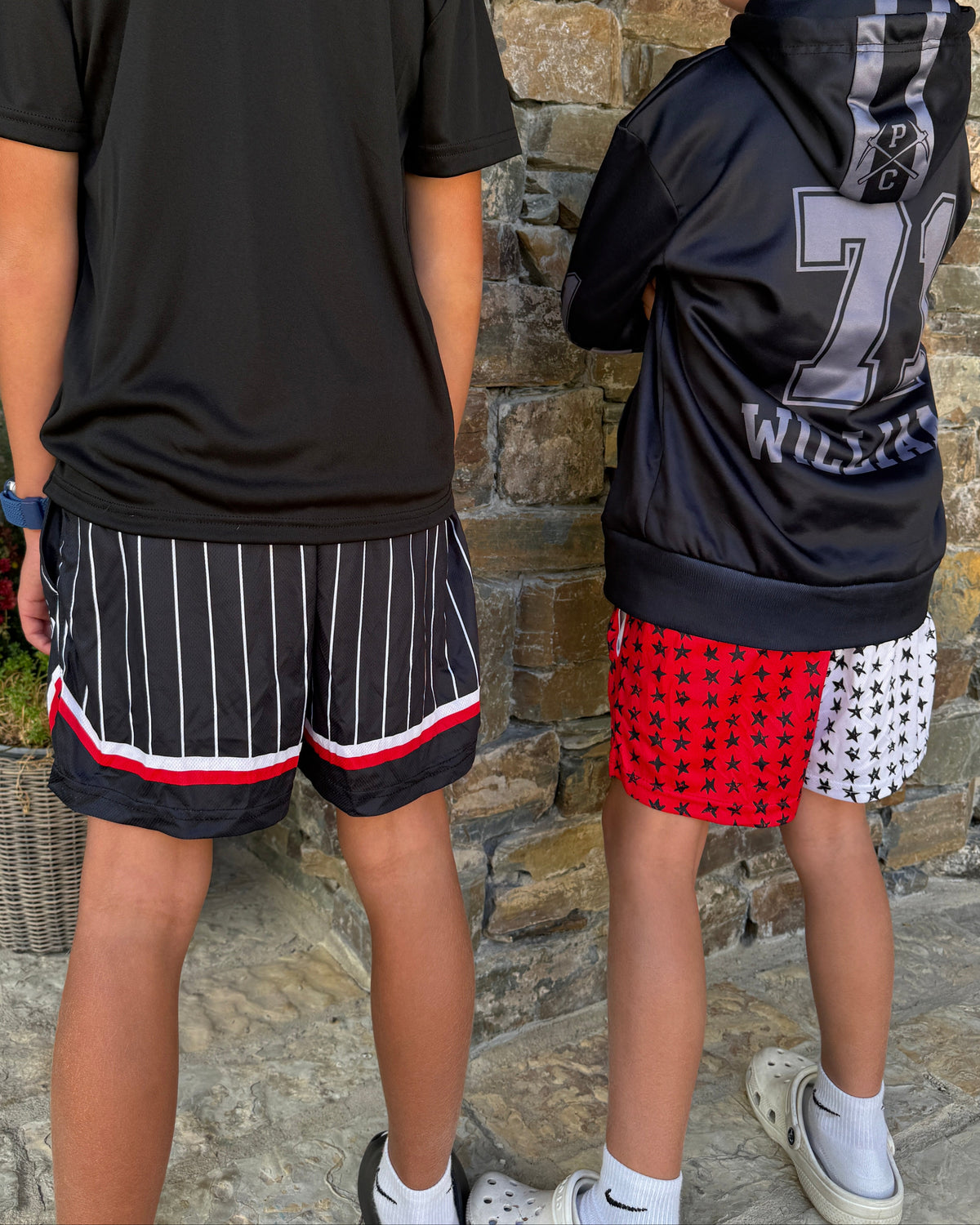 Black and White Pinstripe Miners Shorts, Mesh with Pockets