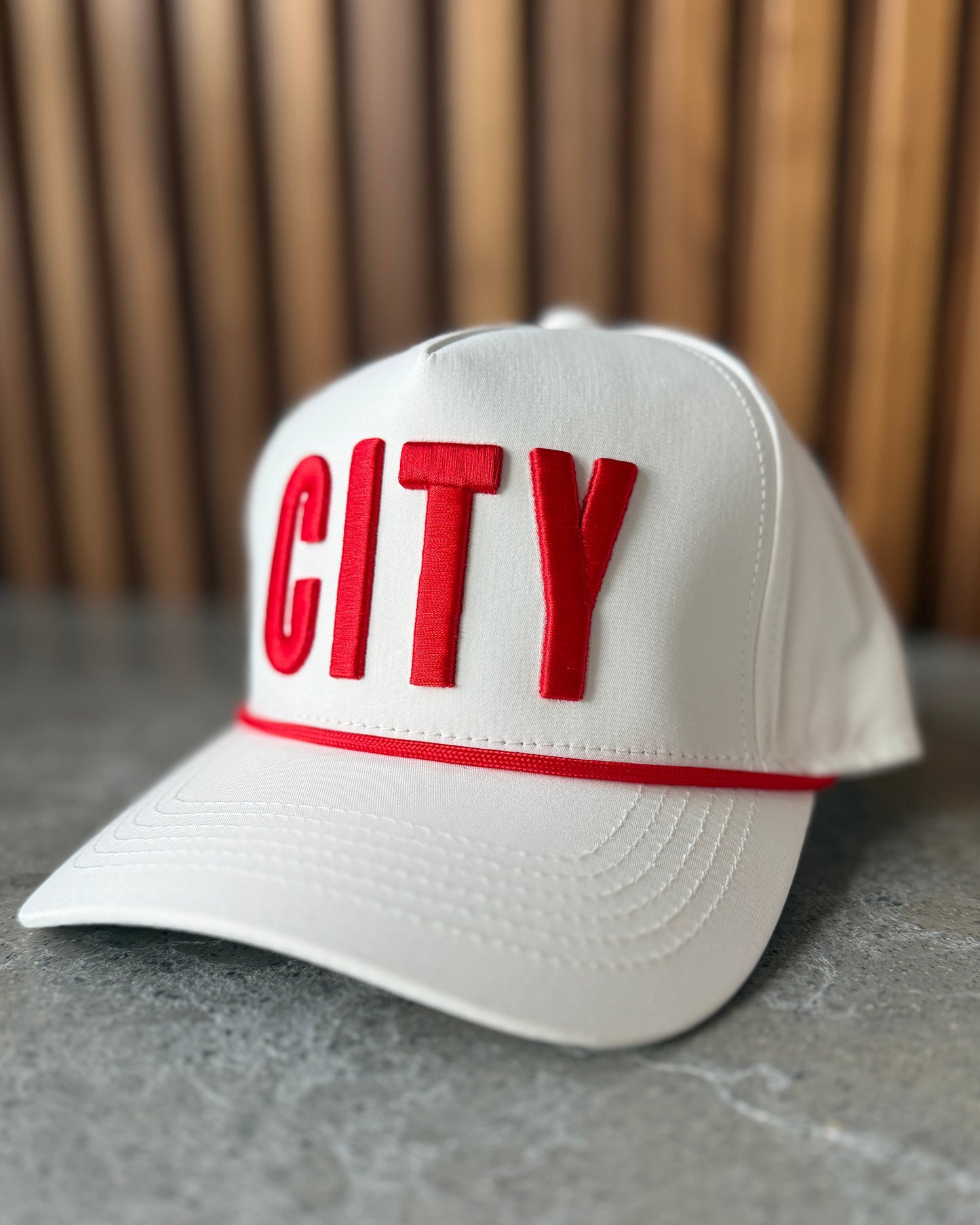 CITY Embroidered White Athletic Snapback Hat