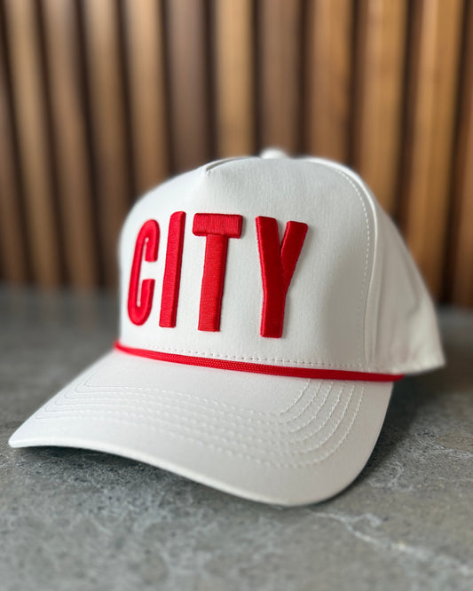 CITY Embroidered White Athletic Snapback Hat
