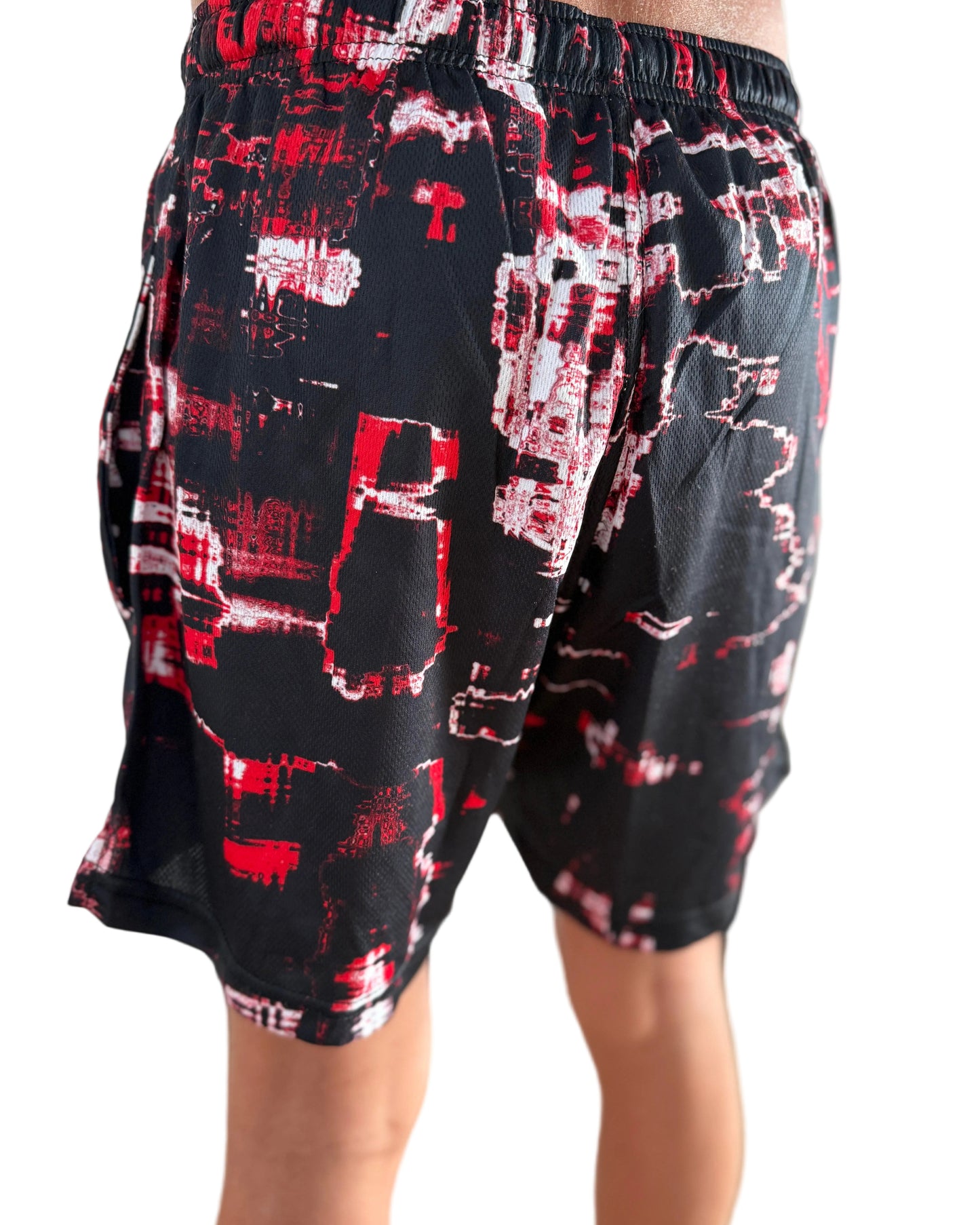 Red Black Tech Mesh Shorts, Park City Miners