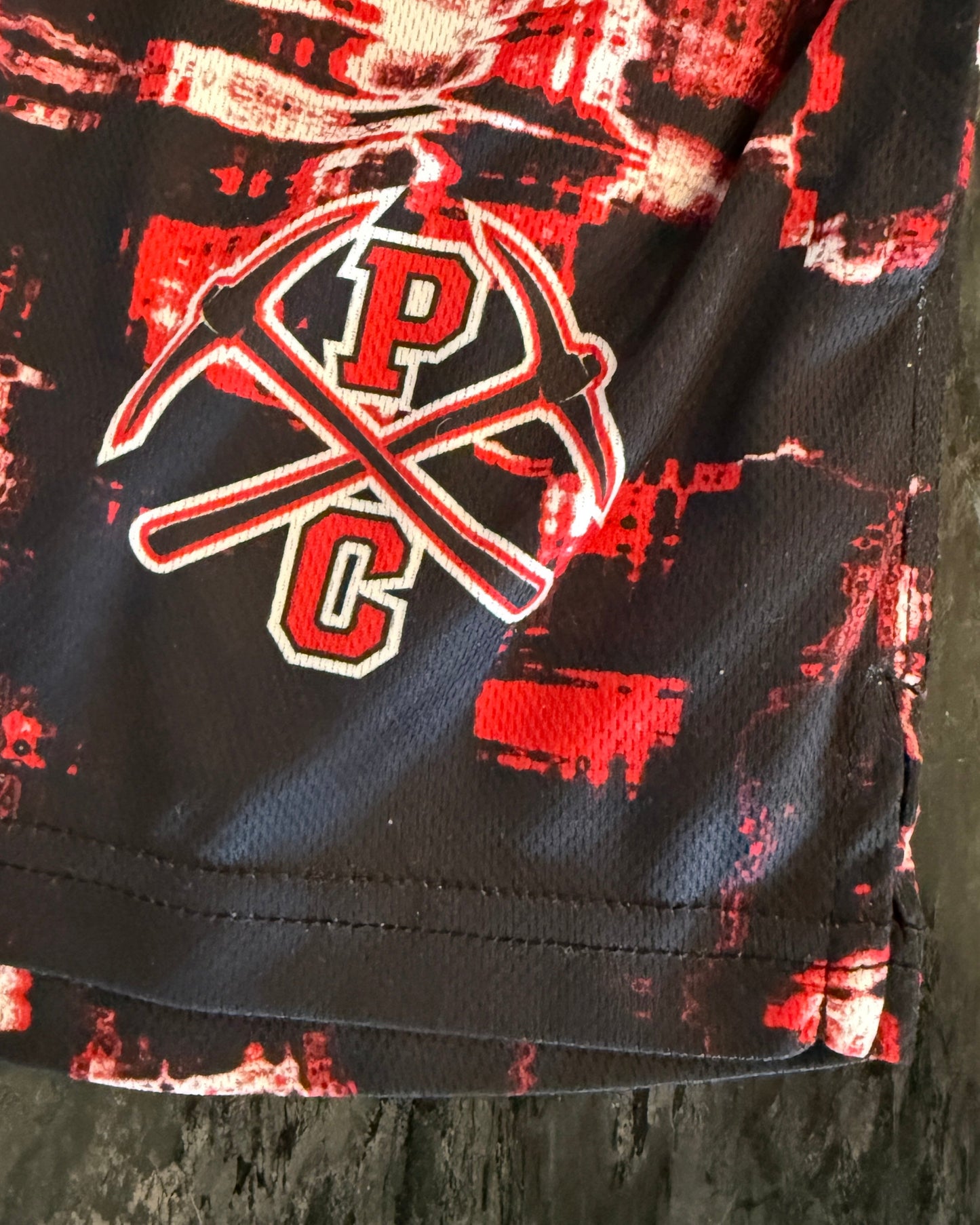 Red Black Tech Mesh Shorts, Park City Miners